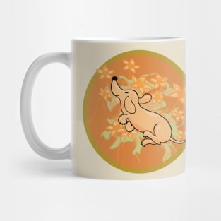 Cute dachshund flying around flowers Mug